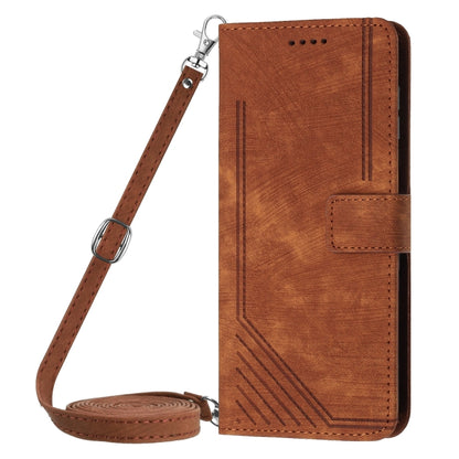 For Xiaomi Redmi Turbo 3 Skin Feel Stripe Pattern Leather Phone Case with Long Lanyard(Brown) - Xiaomi Cases by buy2fix | Online Shopping UK | buy2fix