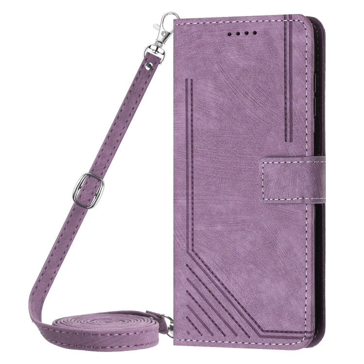 For Infinix Smart 8 Skin Feel Stripe Pattern Leather Phone Case with Lanyard(Purple) - Infinix Cases by buy2fix | Online Shopping UK | buy2fix