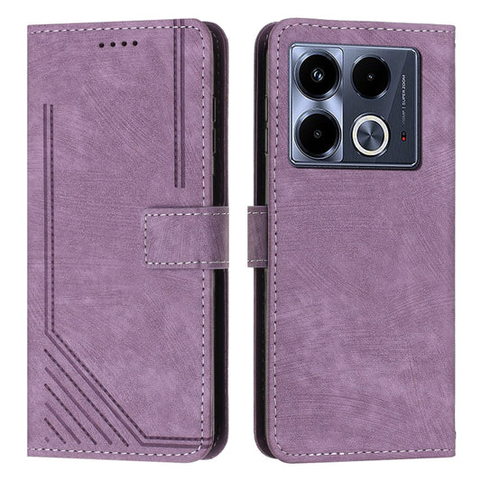For Infinix Note 40 4G Skin Feel Stripe Pattern Leather Phone Case with Lanyard(Purple) - Infinix Cases by buy2fix | Online Shopping UK | buy2fix