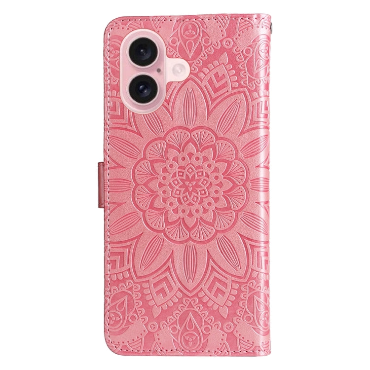 For iPhone 16 Embossed Sunflower Leather Phone Case(Pink) - iPhone 16 Cases by buy2fix | Online Shopping UK | buy2fix