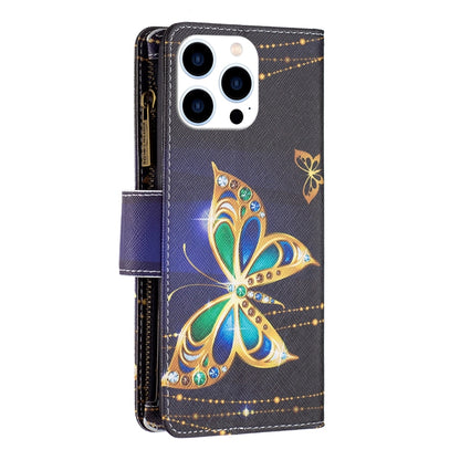 For iPhone 16 Pro Max Colored Drawing Pattern Zipper Phone Leather Case(Big Butterfly) - iPhone 16 Pro Max Cases by buy2fix | Online Shopping UK | buy2fix