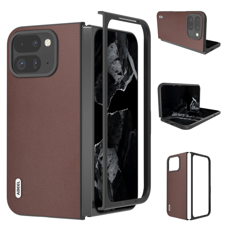 For Google Pixel 9 Pro Fold ABEEL Genuine Leather Xiaoya Series Phone Case(Coffee) - Google Cases by buy2fix | Online Shopping UK | buy2fix