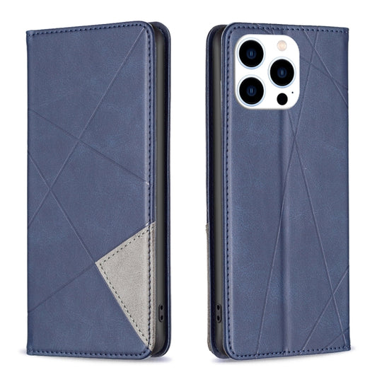 For iPhone 16 Pro Rhombus Texture Magnetic Leather Phone Case(Blue) - iPhone 16 Pro Cases by buy2fix | Online Shopping UK | buy2fix