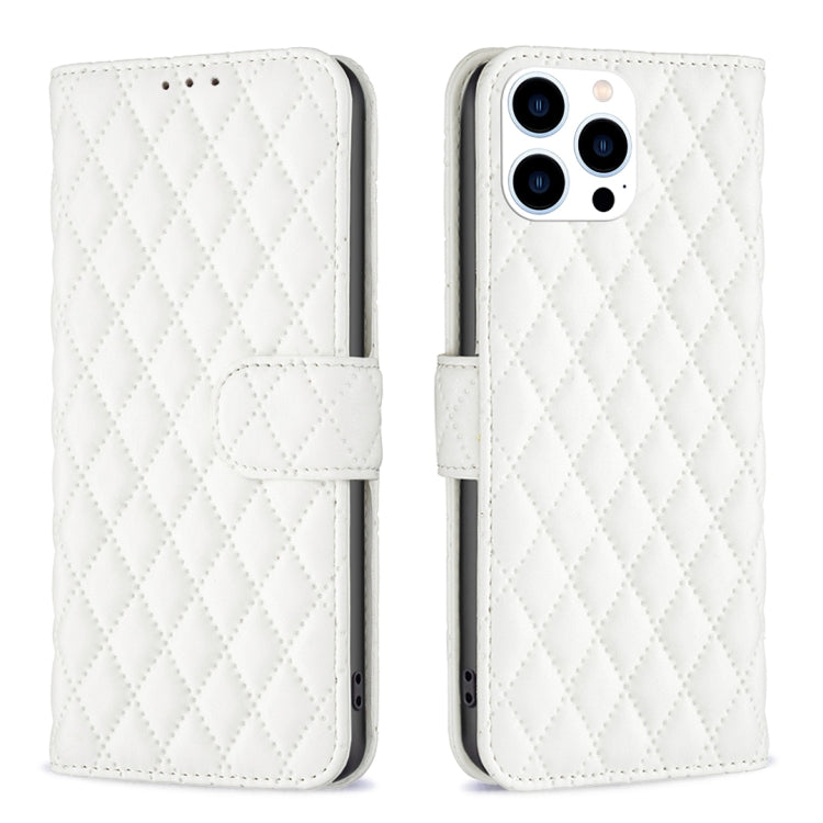 For iPhone 16 Pro Max Diamond Lattice Wallet Flip Leather Phone Case(White) - iPhone 16 Pro Max Cases by buy2fix | Online Shopping UK | buy2fix