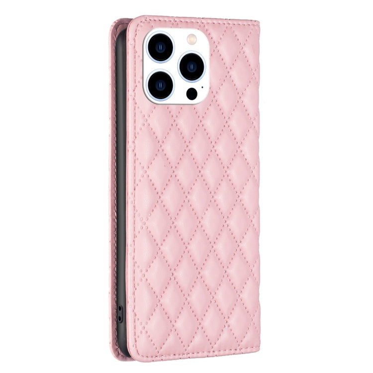 For iPhone 16 Pro Diamond Lattice Magnetic Leather Flip Phone Case(Pink) - iPhone 16 Pro Cases by buy2fix | Online Shopping UK | buy2fix