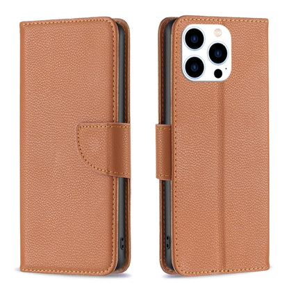 For iPhone 16 Pro Litchi Texture Pure Color Flip Leather Phone Case(Brown) - iPhone 16 Pro Cases by buy2fix | Online Shopping UK | buy2fix