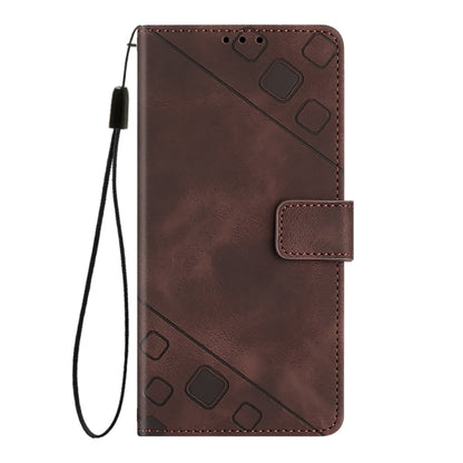 For iPhone 16 Skin-feel Embossed Leather Phone Case(Brown) - iPhone 16 Cases by buy2fix | Online Shopping UK | buy2fix