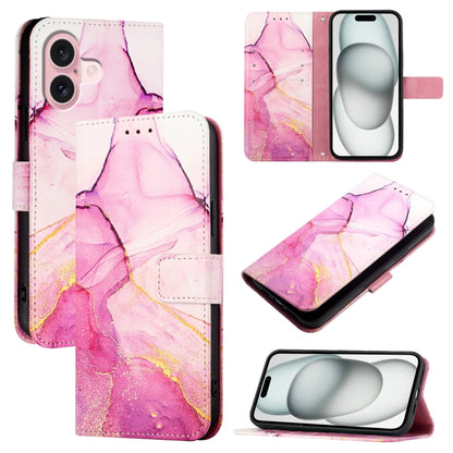 For iPhone 16 PT003 Marble Pattern Flip Leather Phone Case(Pink Purple Gold LS001) - iPhone 16 Cases by buy2fix | Online Shopping UK | buy2fix