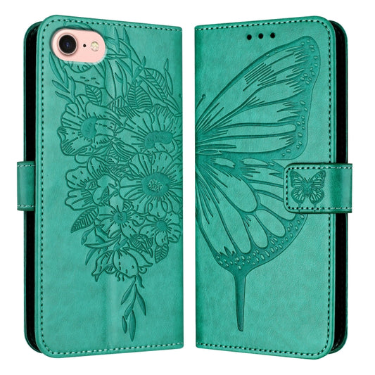 For iPhone SE 2024 Embossed Butterfly Leather Phone Case(Green) - More iPhone Cases by buy2fix | Online Shopping UK | buy2fix