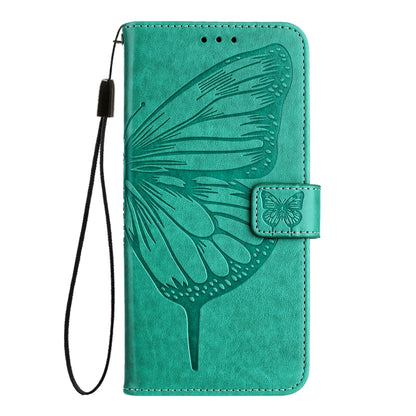 For iPhone 16 Pro Max Embossed Butterfly Leather Phone Case(Green) - iPhone 16 Pro Max Cases by buy2fix | Online Shopping UK | buy2fix