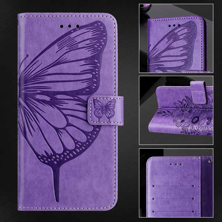 For iPhone 16 Pro Max Embossed Butterfly Leather Phone Case(Light Purple) - iPhone 16 Pro Max Cases by buy2fix | Online Shopping UK | buy2fix