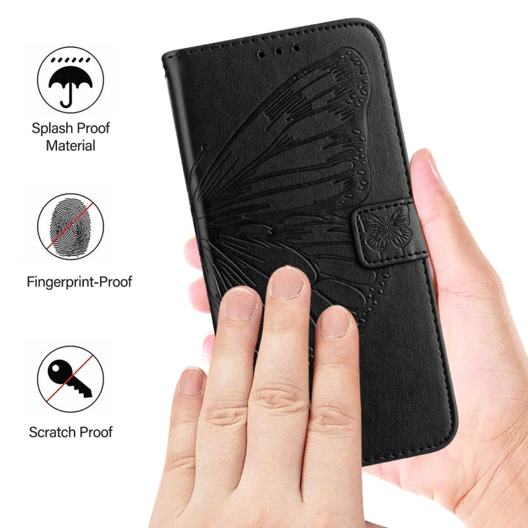 For iPhone 16 Pro Embossed Butterfly Leather Phone Case(Black) - iPhone 16 Pro Cases by buy2fix | Online Shopping UK | buy2fix