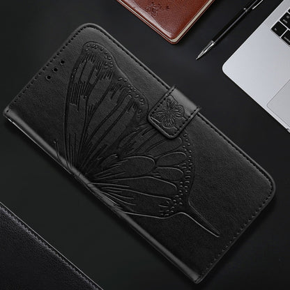 For iPhone 16 Pro Embossed Butterfly Leather Phone Case(Black) - iPhone 16 Pro Cases by buy2fix | Online Shopping UK | buy2fix