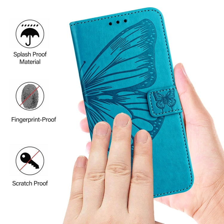 For iPhone 16 Pro Embossed Butterfly Leather Phone Case(Blue) - iPhone 16 Pro Cases by buy2fix | Online Shopping UK | buy2fix