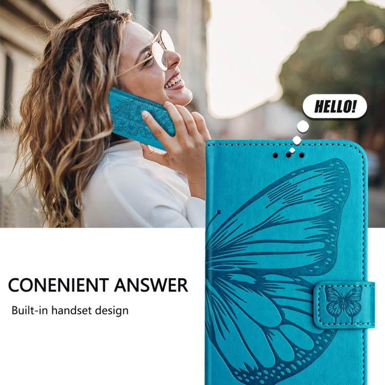 For iPhone 16 Pro Embossed Butterfly Leather Phone Case(Blue) - iPhone 16 Pro Cases by buy2fix | Online Shopping UK | buy2fix