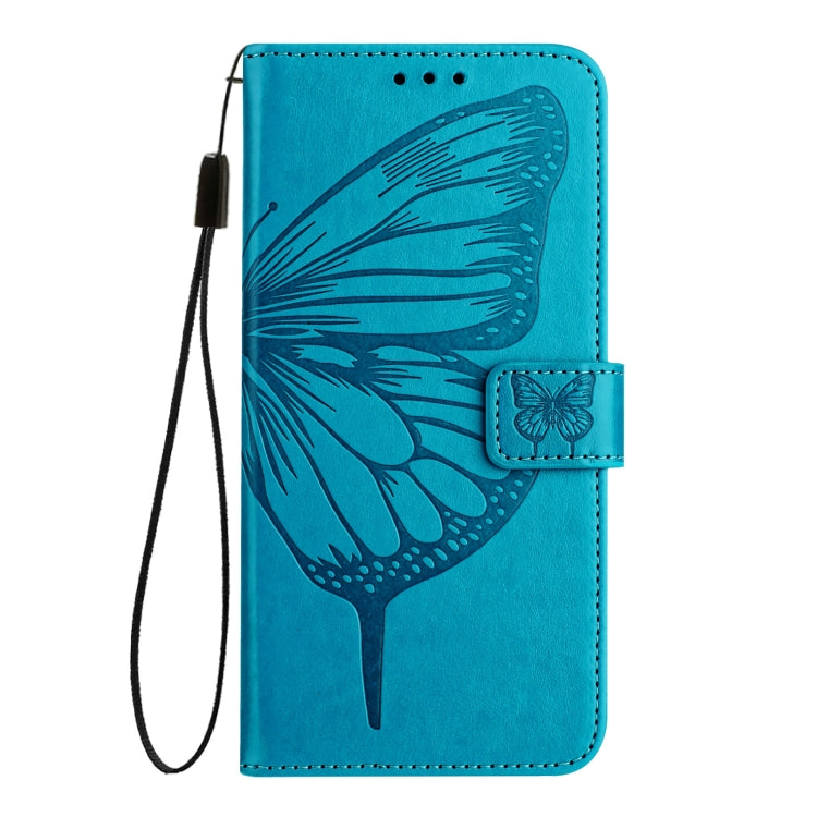 For iPhone 16 Plus Embossed Butterfly Leather Phone Case(Blue) - iPhone 16 Plus Cases by buy2fix | Online Shopping UK | buy2fix