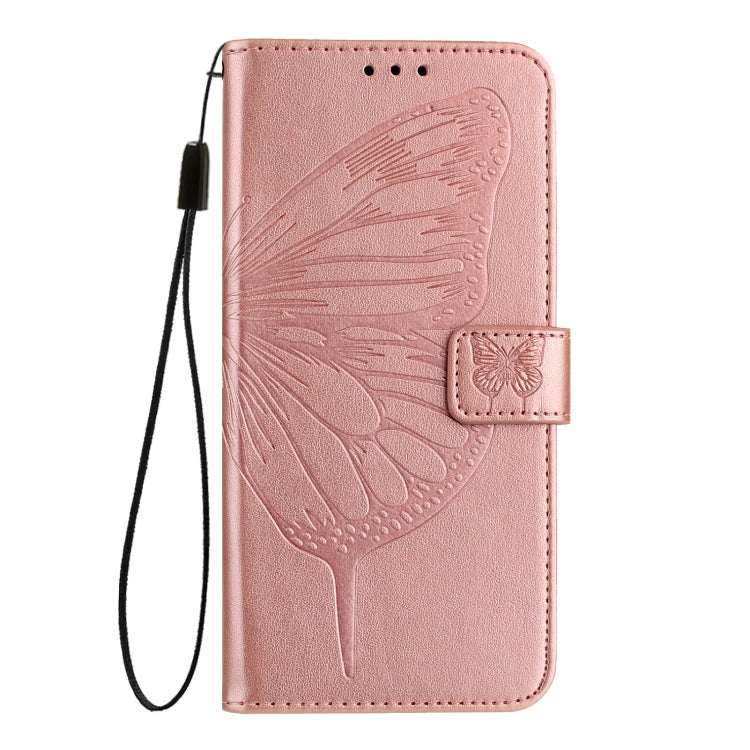 For iPhone 16 Embossed Butterfly Leather Phone Case(Rose Gold) - iPhone 16 Cases by buy2fix | Online Shopping UK | buy2fix