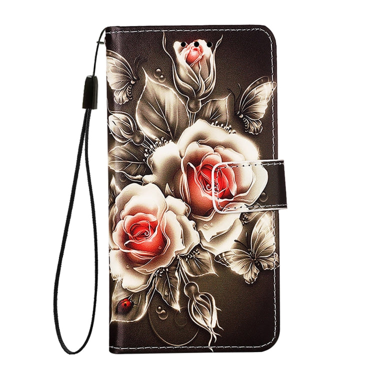 For iPhone SE 2024 Colored Drawing Pattern Plain Weave Leather Phone Case(Roses On Black) - More iPhone Cases by buy2fix | Online Shopping UK | buy2fix