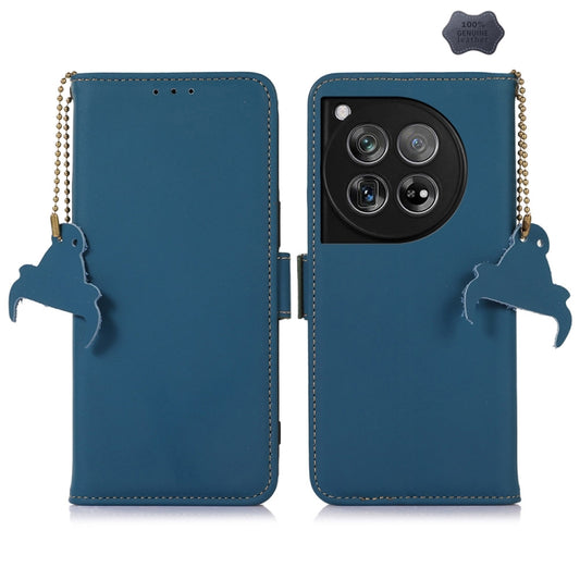 For OnePlus 12 Genuine Leather Magnetic RFID Leather Phone Case(Blue) - OnePlus Cases by buy2fix | Online Shopping UK | buy2fix