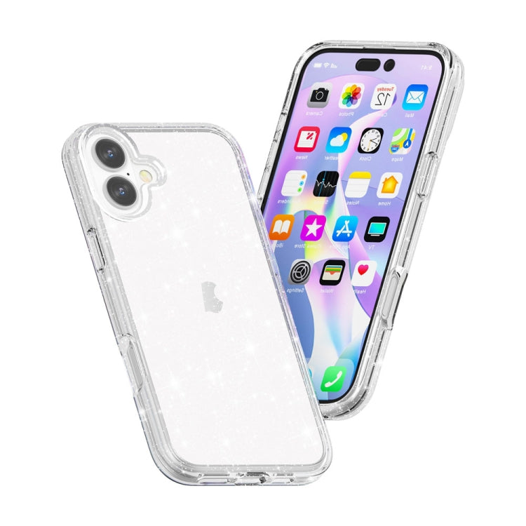 For iPhone 16 Shockproof Terminator Glitter Powder Phone Case(White) - iPhone 16 Cases by buy2fix | Online Shopping UK | buy2fix