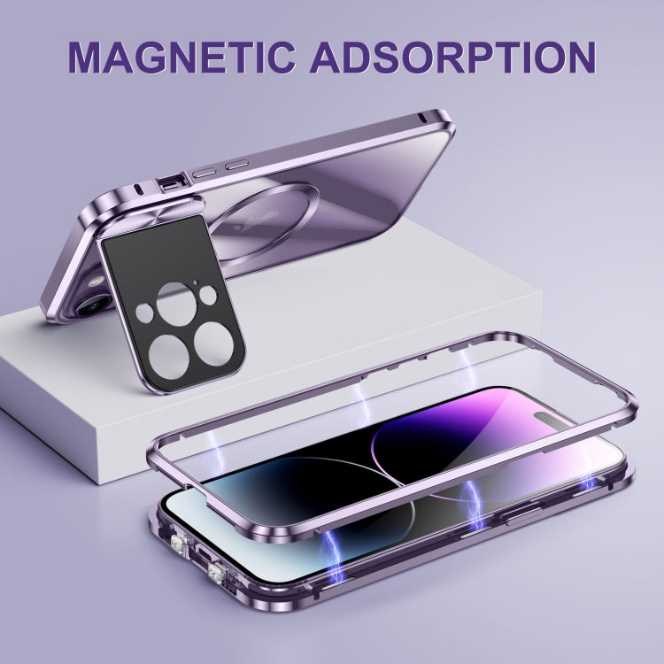 For iPhone 14 Pro Max Large Window Holder MagSafe Magnetic Metal Phone Case(Purple) - iPhone 14 Pro Max Cases by buy2fix | Online Shopping UK | buy2fix