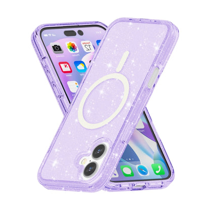 For iPhone 16 Terminator Style Glitter Powder MagSafe Magnetic Phone Case(Purple) - iPhone 16 Cases by buy2fix | Online Shopping UK | buy2fix