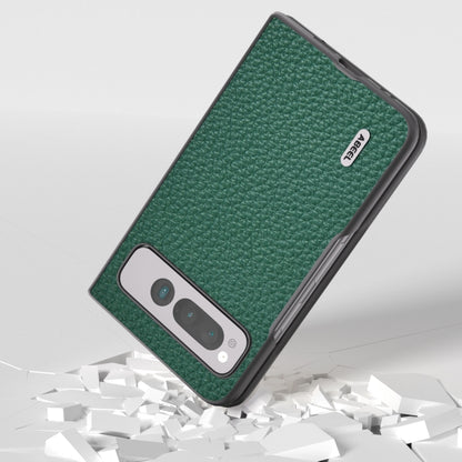 For Google Pixel Fold ABEEL Genuine Leather Litchi Texture Phone Case(Green) - Google Cases by buy2fix | Online Shopping UK | buy2fix