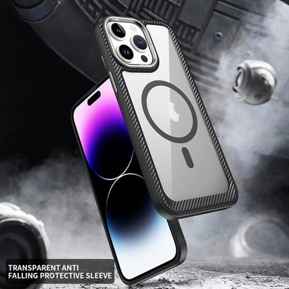 For iPhone 12 / 12 Pro MagSafe Carbon Fiber Transparent Back Panel Phone Case(Purple) - iPhone 12 / 12 Pro Cases by buy2fix | Online Shopping UK | buy2fix