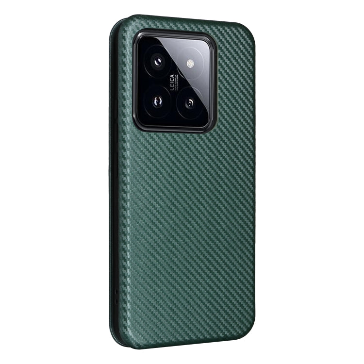 For Xiaomi 14 Carbon Fiber Texture Flip Leather Phone Case(Green) - 14 Cases by buy2fix | Online Shopping UK | buy2fix