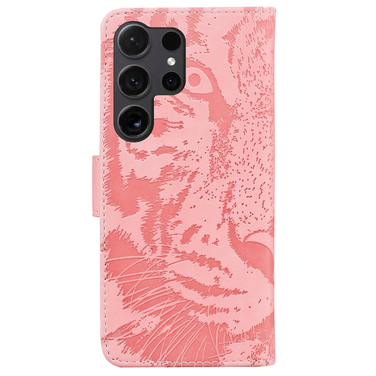 For Samsung Galaxy S24 Ultra 5G Tiger Embossing Pattern Flip Leather Phone Case(Pink) - Galaxy S24 Ultra 5G Cases by buy2fix | Online Shopping UK | buy2fix
