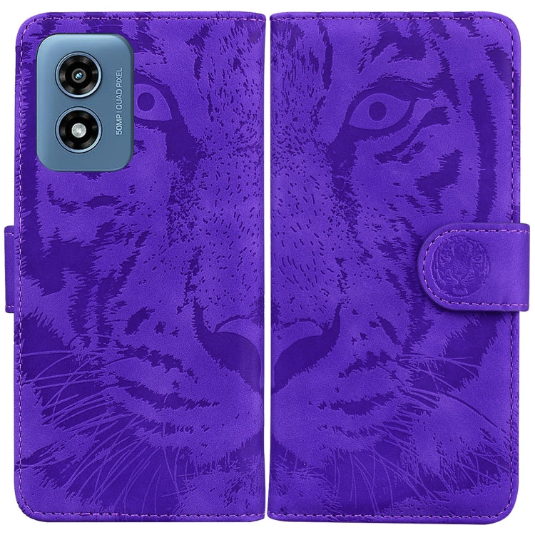 For Motorola Moto G Play 4G 2024 Tiger Embossing Pattern Leather Phone Case(Purple) - Motorola Cases by buy2fix | Online Shopping UK | buy2fix