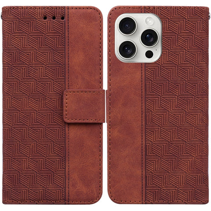 For iPhone 16 Pro Max Geometric Embossed Leather Phone Case(Brown) - iPhone 16 Pro Max Cases by buy2fix | Online Shopping UK | buy2fix