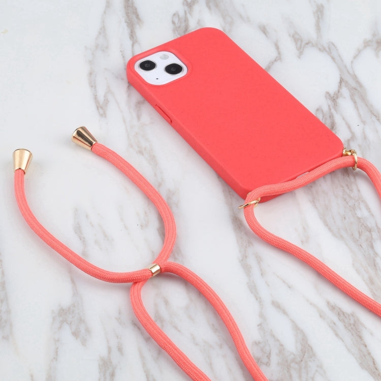 For iPhone 16 Plus Wheat Straw TPU Shockproof Phone Case with Neck Lanyard(Red) - iPhone 16 Plus Cases by buy2fix | Online Shopping UK | buy2fix