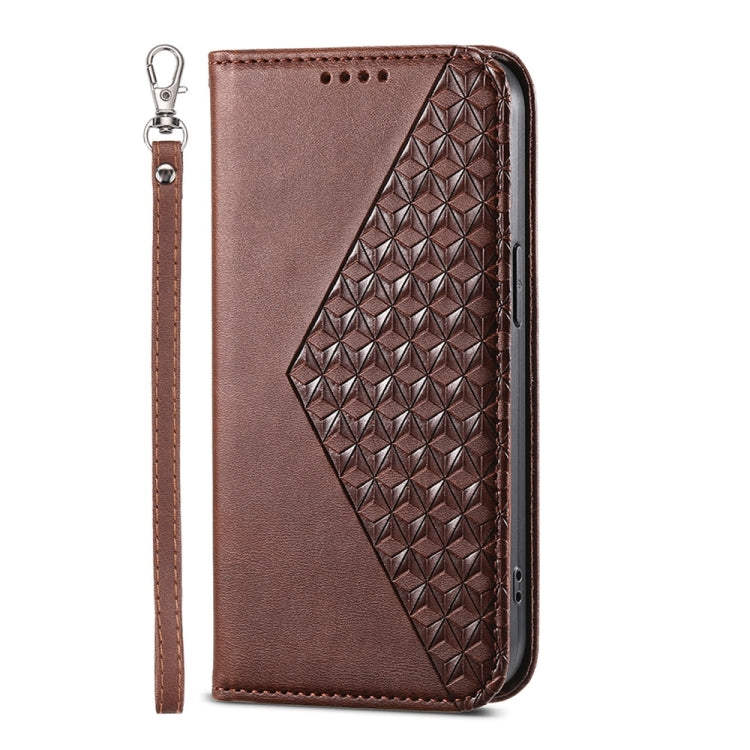 For Xiaomi 14 Pro Cubic Grid Calf Texture Magnetic Leather Phone Case(Brown) - 14 Pro Cases by buy2fix | Online Shopping UK | buy2fix