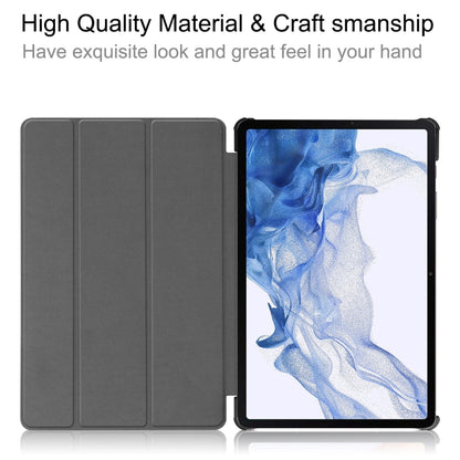 For Samsung Galaxy Tab S9 Custer Pure Color 3-Fold Holder Smart Leather Tablet Case(Dark Green) - Galaxy Tab S9 Cases by buy2fix | Online Shopping UK | buy2fix