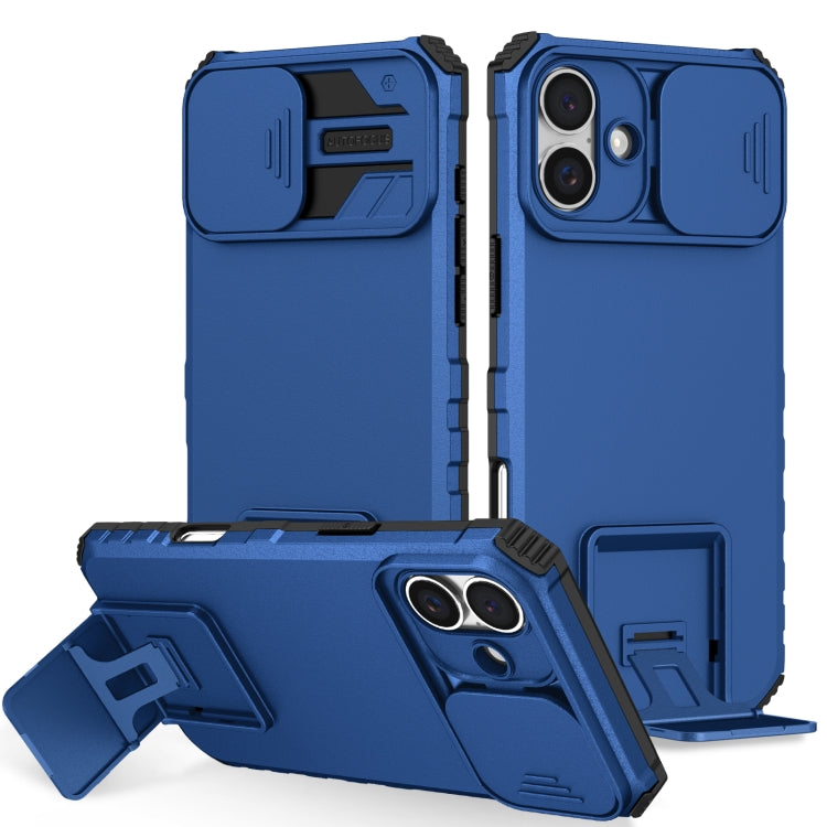 For iPhone 16 Plus Stereoscopic Holder Sliding Camshield Phone Case(Blue) - iPhone 16 Plus Cases by buy2fix | Online Shopping UK | buy2fix