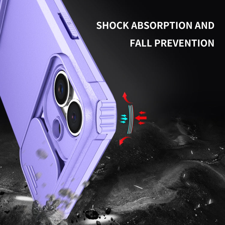 For iPhone 16 Plus Stereoscopic Holder Sliding Camshield Phone Case(Purple) - iPhone 16 Plus Cases by buy2fix | Online Shopping UK | buy2fix