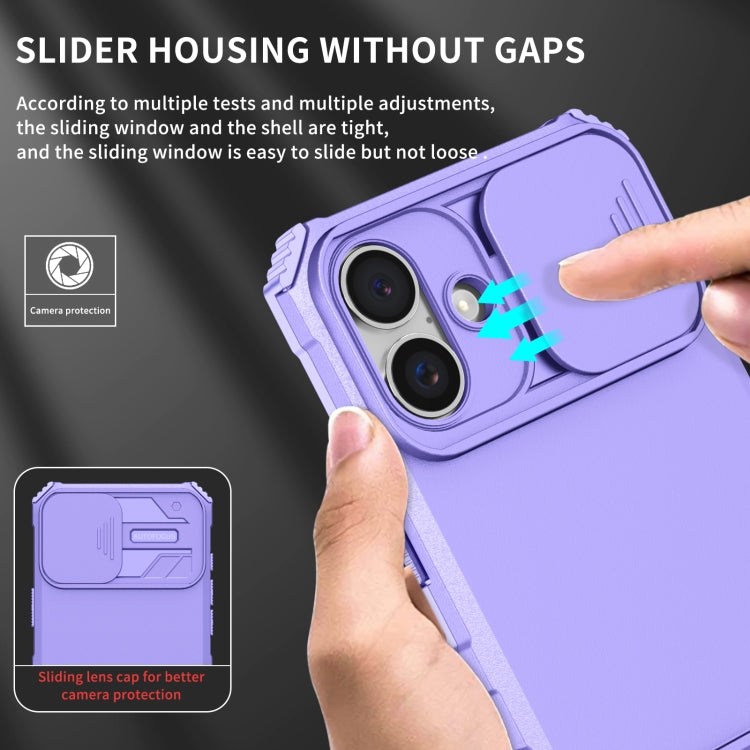 For iPhone 16 Plus Stereoscopic Holder Sliding Camshield Phone Case(Purple) - iPhone 16 Plus Cases by buy2fix | Online Shopping UK | buy2fix