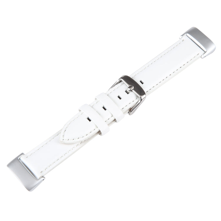 For Fitbit Charge 5 18mm Bamboo Joint Texture Genuine Leather Watch Band(White) - Watch Bands by buy2fix | Online Shopping UK | buy2fix