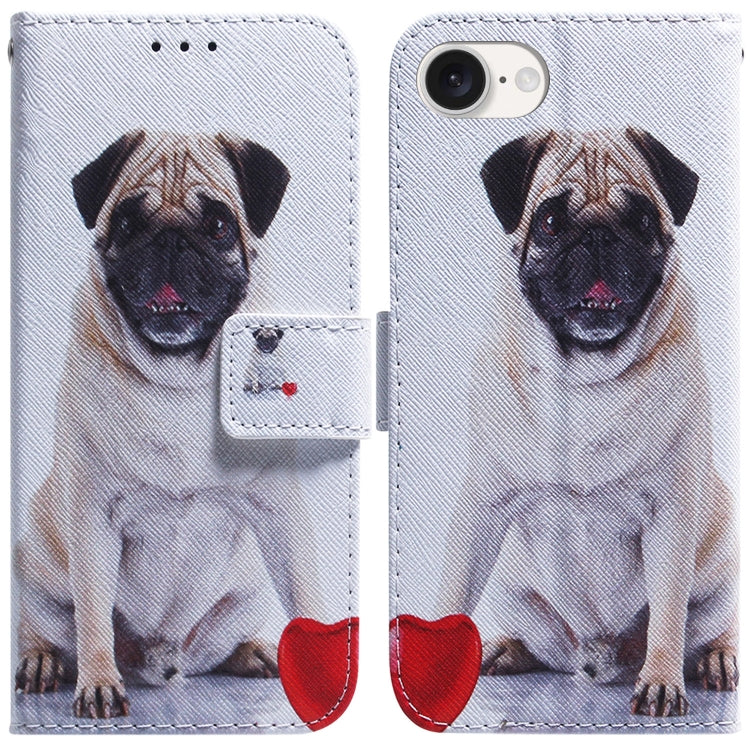 For iPhone SE 2024 Coloured Drawing Flip Leather Phone Case(Pug) - More iPhone Cases by buy2fix | Online Shopping UK | buy2fix