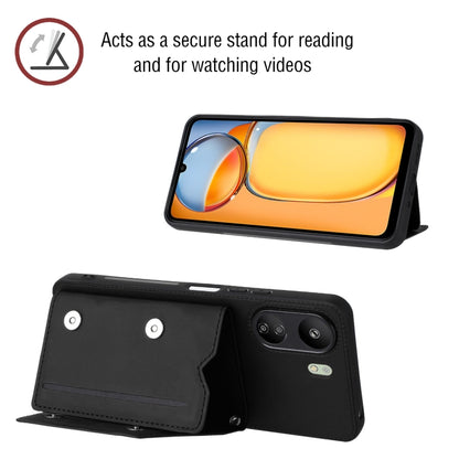 For Xiaomi Redmi 13C 4G / Poco C65 Skin Feel PU + TPU + PC Card Slots Phone Case(Black) - 13C Cases by buy2fix | Online Shopping UK | buy2fix