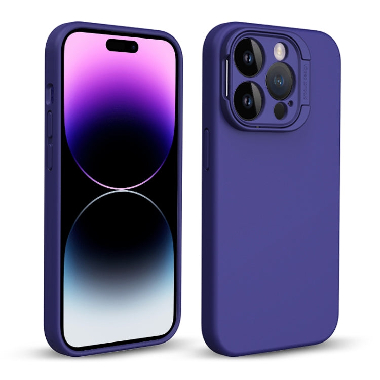 For iPhone 14 Pro MagSafe Liquid Silicone Lens Holder Phone Case(Dark Purple) - iPhone 14 Pro Cases by buy2fix | Online Shopping UK | buy2fix