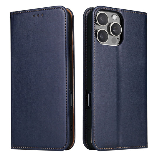 For iPhone 16 Pro Max Fierre Shann PU Genuine Leather Texture Phone Case(Blue) - iPhone 16 Pro Max Cases by FIERRE SHANN | Online Shopping UK | buy2fix