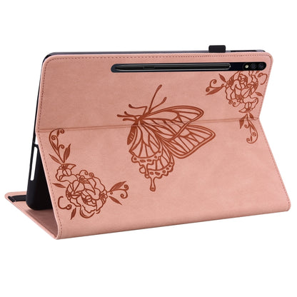 For Samsung Galaxy Tab S9+ Butterfly Flower Embossed Leather Tablet Case(Rose Gold) - Galaxy Tab S9+ Cases by buy2fix | Online Shopping UK | buy2fix