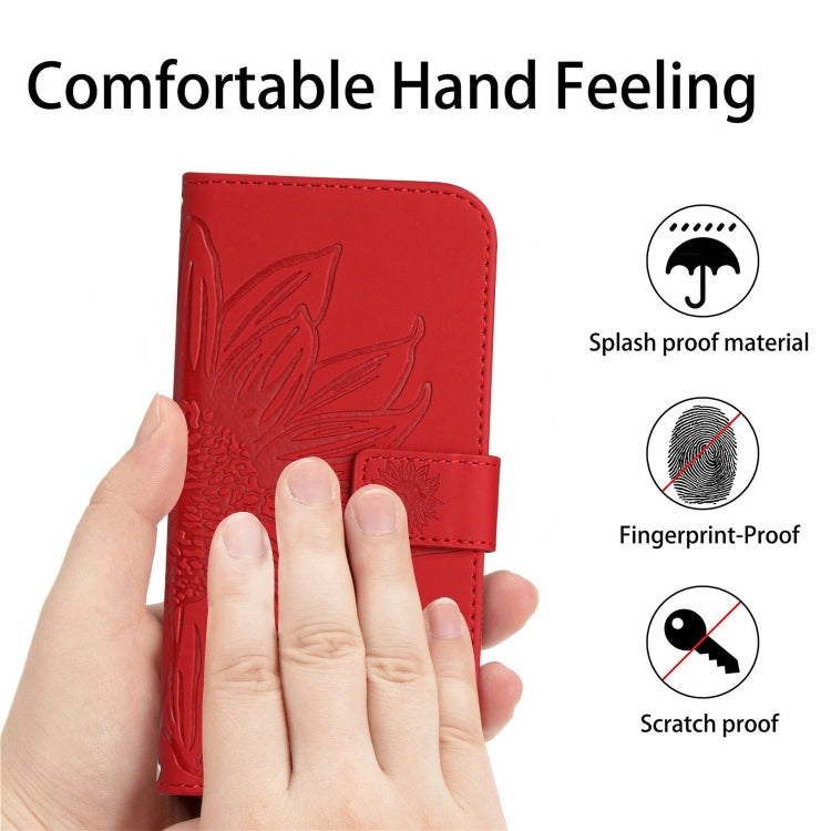 For Google Pixel 9 Pro XL Skin Feel Sun Flower Embossed Flip Leather Phone Case with Lanyard(Red) - Google Cases by buy2fix | Online Shopping UK | buy2fix