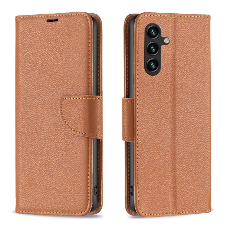 For Samsung Galaxy A15 Litchi Texture Pure Color Flip Leather Phone Case(Brown) - Galaxy Phone Cases by buy2fix | Online Shopping UK | buy2fix