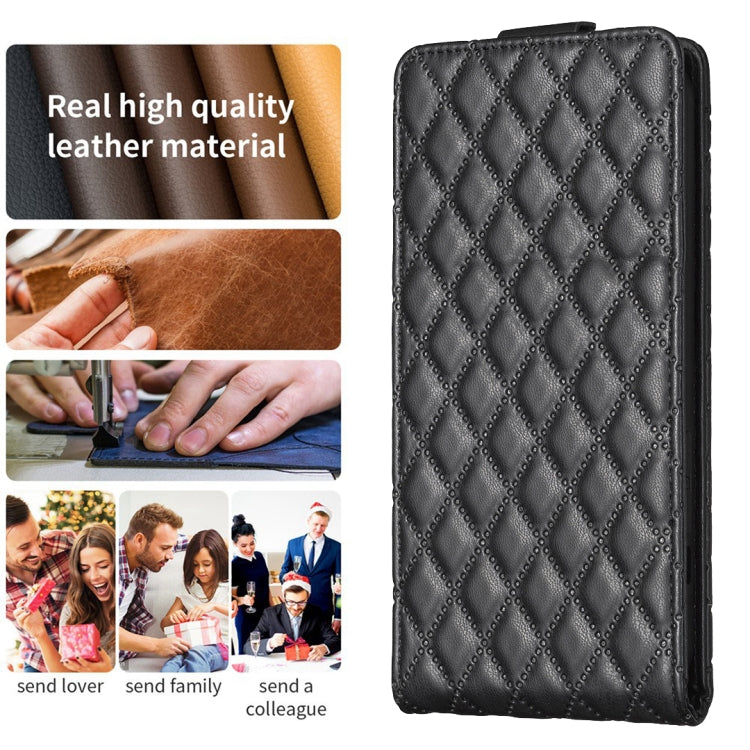 For iPhone 16 Plus Diamond Lattice Vertical Flip Leather Phone Case(Black) - iPhone 16 Plus Cases by buy2fix | Online Shopping UK | buy2fix