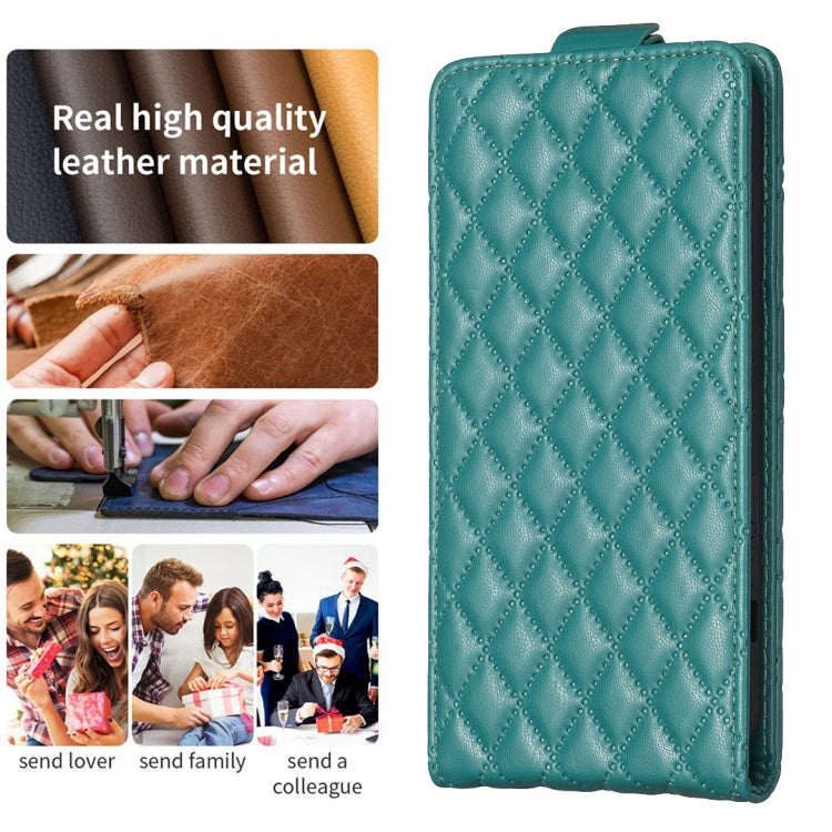 For iPhone 16 Plus Diamond Lattice Vertical Flip Leather Phone Case(Green) - iPhone 16 Plus Cases by buy2fix | Online Shopping UK | buy2fix