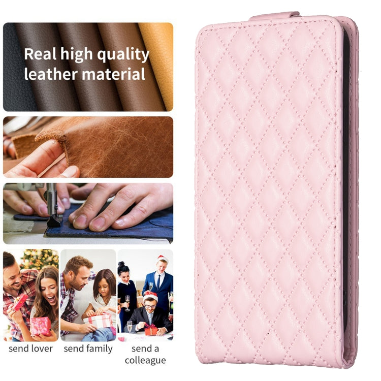 For iPhone 16 Plus Diamond Lattice Vertical Flip Leather Phone Case(Pink) - iPhone 16 Plus Cases by buy2fix | Online Shopping UK | buy2fix