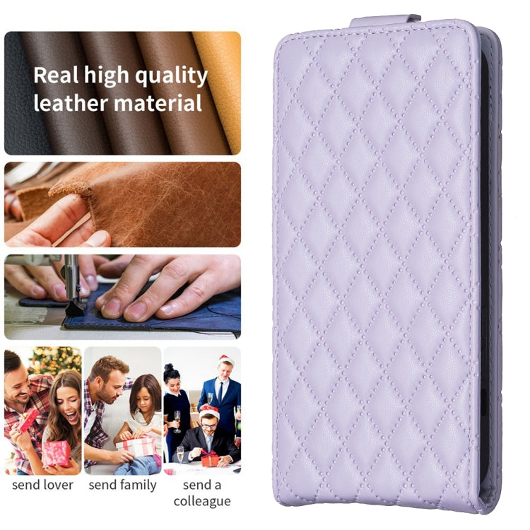 For iPhone 16 Plus Diamond Lattice Vertical Flip Leather Phone Case(Purple) - iPhone 16 Plus Cases by buy2fix | Online Shopping UK | buy2fix